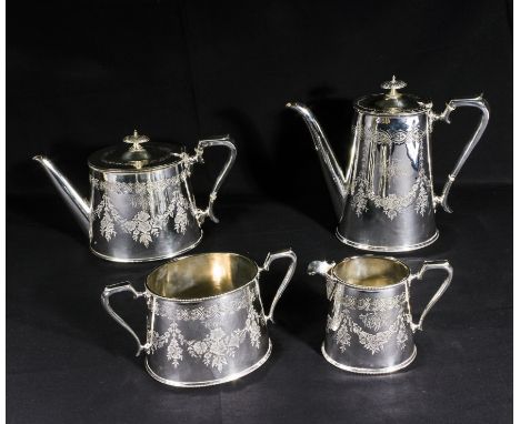 A four piece silver plated tea service makers mark L & W