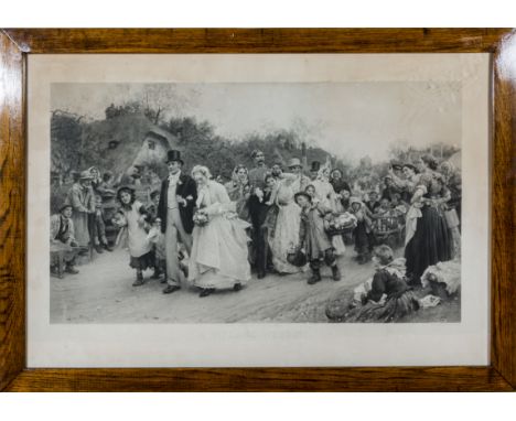 An oak framed print 'The Village Wedding' image size 46cm x 78cm