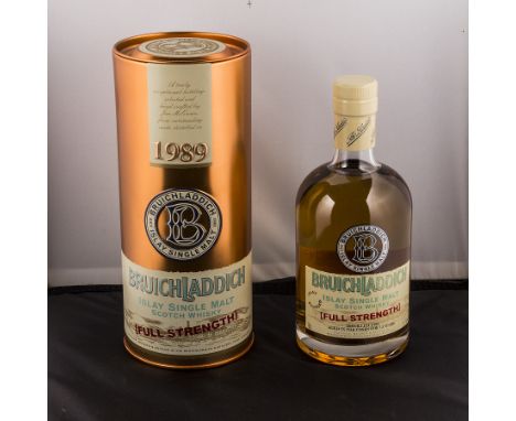A bottle of Bruichladdich 1989 Full Strength single malt Scotch whisky, 70cc. 57% proof