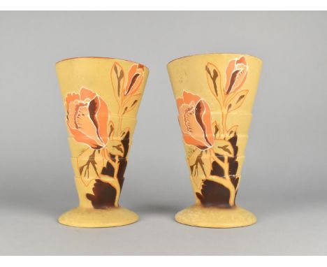 A Pair of Art Deco Lamorna Vases of Tapering Form, 25cm high 