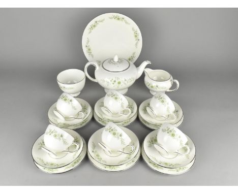 A Wedgwood Westbury Pattern Tea Set for Six to Comprise Cups, Saucers, Side Plates, Cake Plate, Sugar Bowl and Jug 