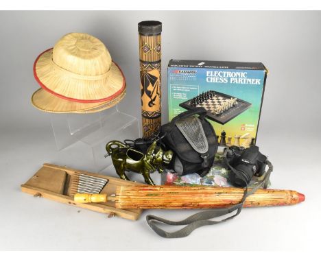 A Small Collection of Sundries to Comprise Straw Hats, Electronic Chess set etc 
