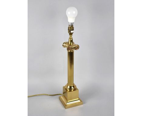 A Modern Brass Table Lamp Base in the Form of a Reeded Corinthian Column, No Shade, 48cms High 