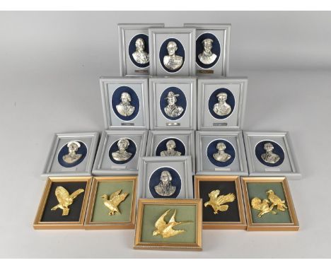 A Set of Twelve Royal Hampshire Cast Pewter Portrait  of Military Figures Together with Set of Five Bird Examples 