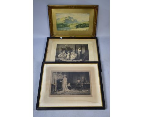 A Pair of Edwardian Framed Monochrome Engravings and a Gilt Framed Print 