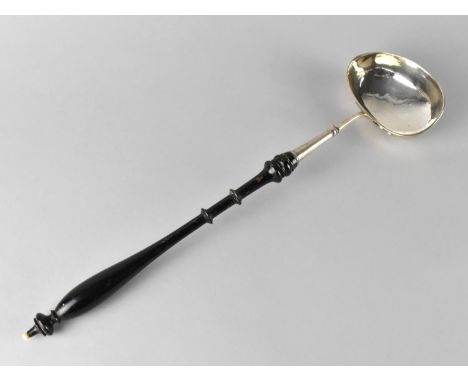 A Large Georgian Style Silver Ladle with Turned Wooden Handle, 41cm long 