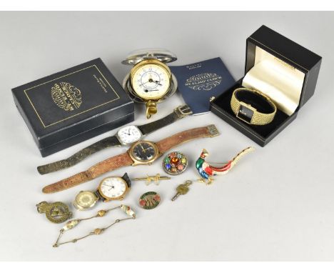 A Collection of Various Jewellery and Wrist Watches to Include Vintage Timex with Black Face, Brooches, Accurist etc 