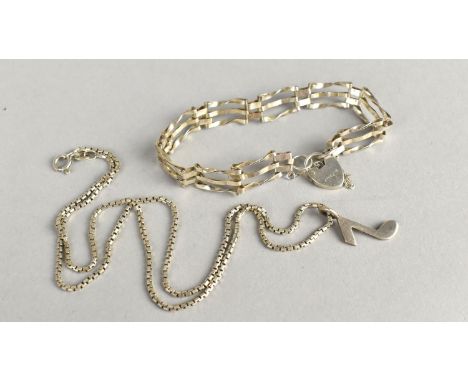 A Silver Musical Note on Silver Box Chain (46cm Long) Together with a Silver Gate Bracelet with Locket and Safety Chain