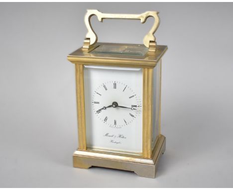 A Mid 20th Century Brass Cased Carriage Clock, the White Enamel Dial inscribed Messell and Hilton, Huntington, Working Order,