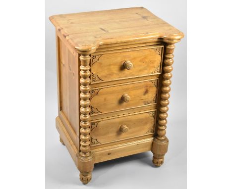 A French Three Drawer Bedside Chest with Bobbin Pilasters, 50cm wide 