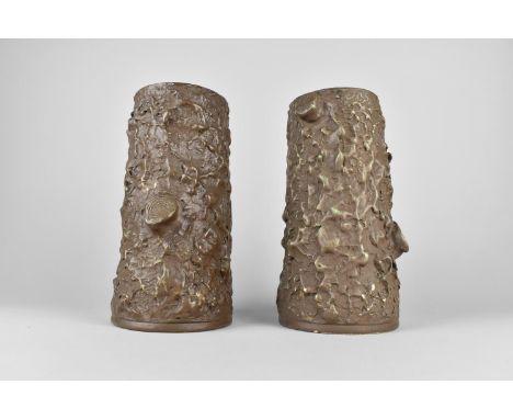 A Pair of Ceramic Faux Bois Vases, of Cylindrical Trunk Form with Bark Bodies, 26.5cm high 