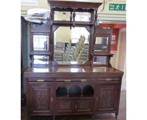 Edwardian oak mirror-back sideboard, 180cm wide No condition reports for this sale