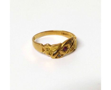 An 18ct small ruby and diamond set gold ring size L No condition reports for this sale