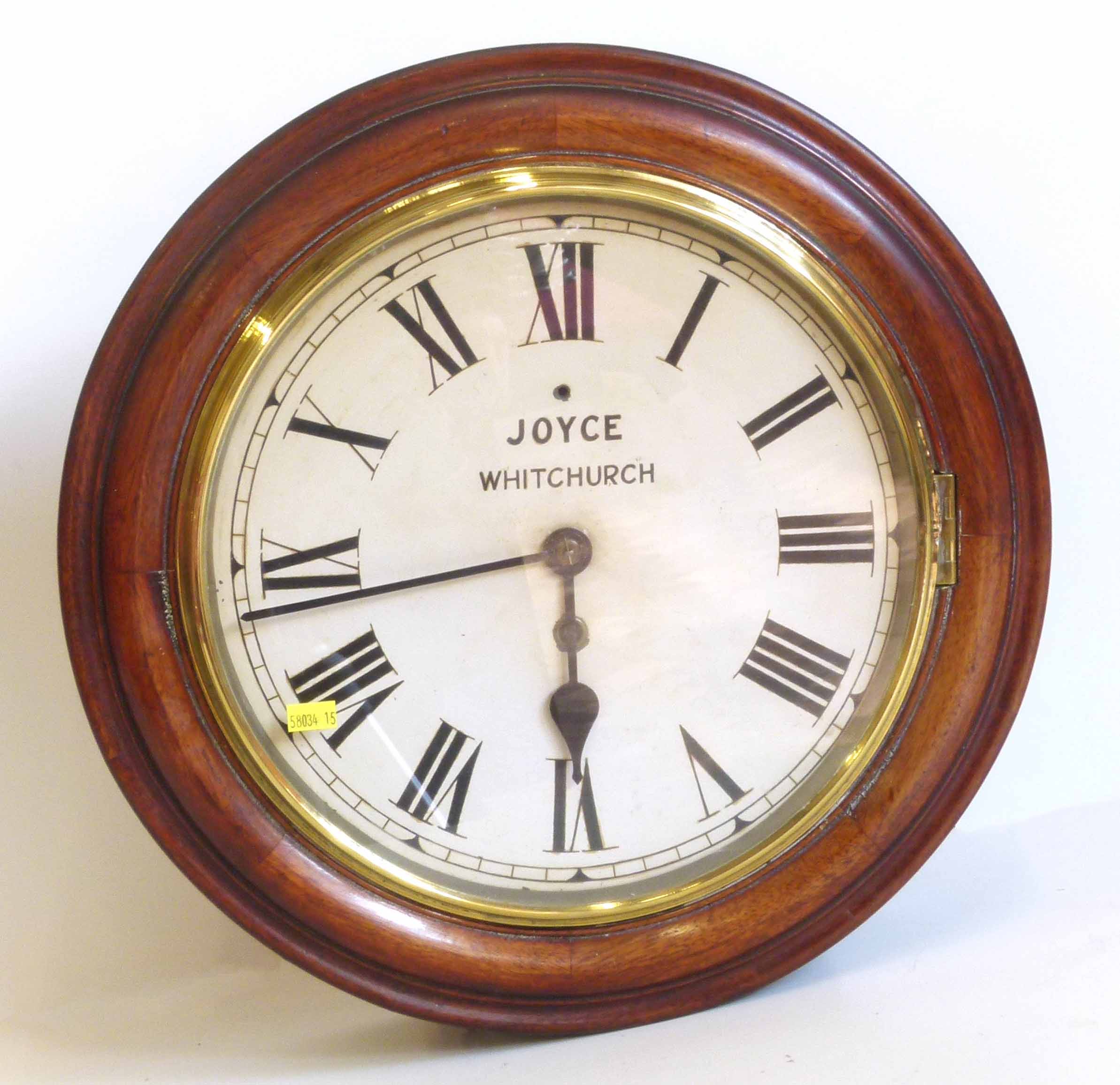 19th century mahogany school style wall clock by Joyce, Whitchurch No