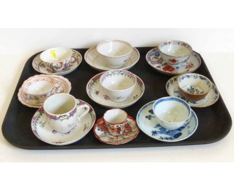 Seven Chinese teabowls and saucers, also a coffee cup and saucer and a Japanese satsuma miniature cup and saucer. No conditio