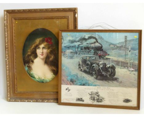 After Terence Cuneo, 'Bentley Vs Blue Train', colour-print, together with another gilt-framed colour print depicting young gi