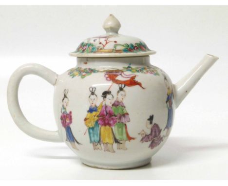 Chinese porcelain teapot and cover painted with figures. No condition reports for this sale