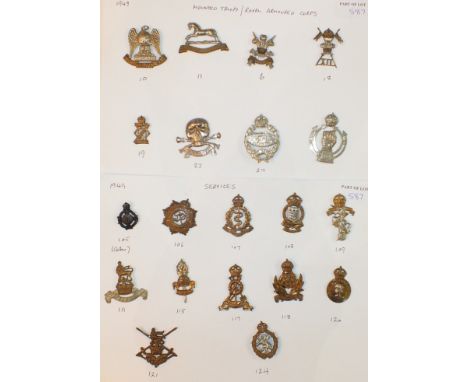 A collection of 89 brass and bi-metal cap badges: Cavalry, Infantry, etc, British Army 1949.