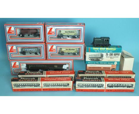 Playcraft coaches: two Continental dining cars and two Continental sleeping cars, three Wrenn wagons, five Lima wagons, an HH
