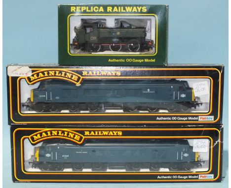Mainline OO gauge, two Co-Co class 45 diesels, "The Manchester Regiment" and "The Royal Marines", and a Replica Railways no.1