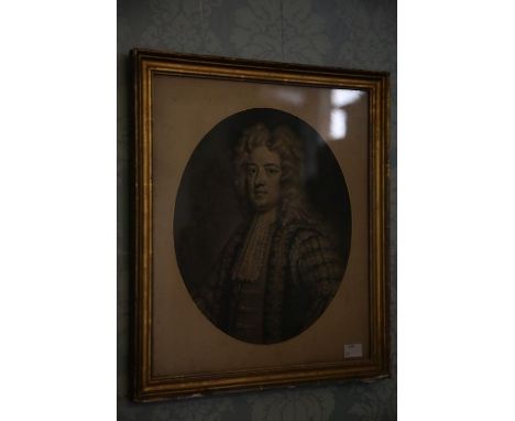 Robert Walpole, mezzotint portrait [engraved by John Simon after Sir Godfrey Kneller, c.1720], oval mounted, framed &amp; gla
