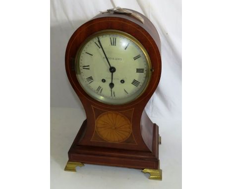 A Victorian mahogany and satinwood strung fusee movement mantle clock by Arnold &amp; Lewis, Manchester, 7 inch dial, Roman n