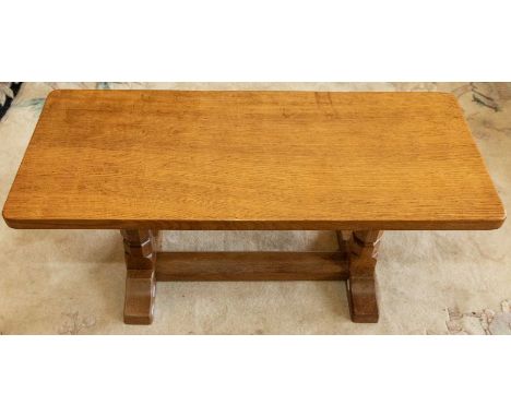 Workshop of Robert 'Mouseman' Thompson a rectangular oak coffee table. Dimensions approx 91cm x 37.5cm x 44.5cm. No signs of 