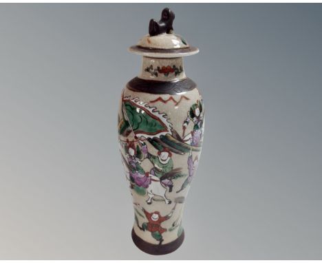 A Japanese crackle glazed lidded vase, height 33 cm 