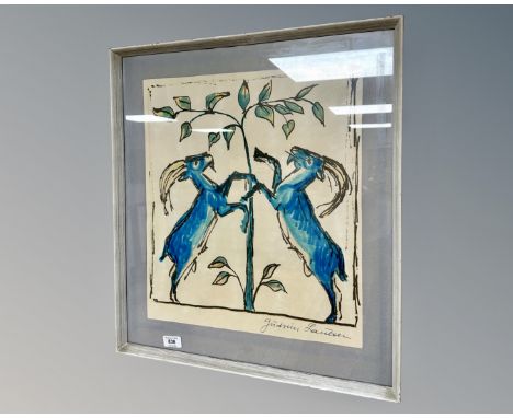 A continental colour print depicting goats, 40cm by 45cm.