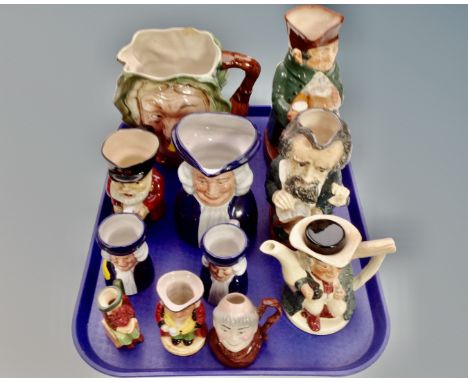 A tray containing 11 assorted character jugs including Beswick Sairey Gamp, Royal Doulton Old Charlie, Burleigh ware, Woods &