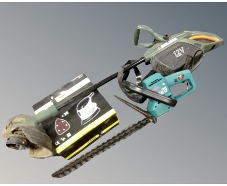 A Black &amp; Decker 12v electric strimmer (no lead) together with a Bosch electric hedge trimmer (no lead) and a Millarco sa