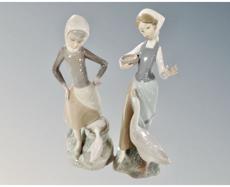 Two Lladro figures, girls with ducks.