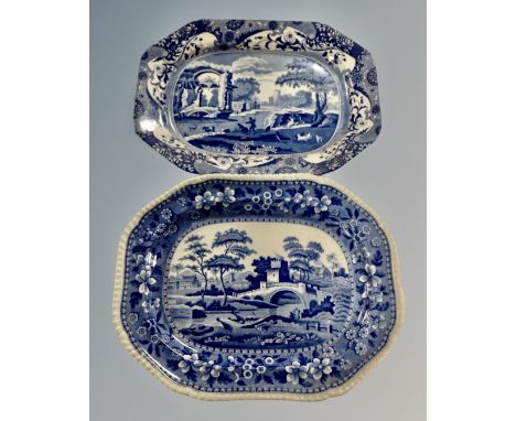 Two Copeland Spode Italian blue and white meat plates. (width 44cm)