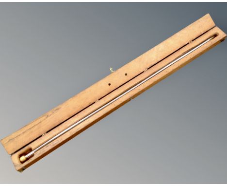 An unusual metal rod in fitted oak case marked 'Ye Olde Rod' &amp; an angle poised lamp 