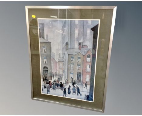 A print after L. S. Lowry : The Hawkers Cart, in frame and mount.
