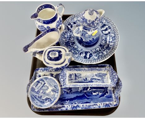 A tray containing 10 pieces of antique and later Copeland Spode blue and white china.