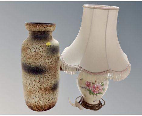 A 1970s West German vase (height 48cm), together with a further table lamp with tasselled shade.