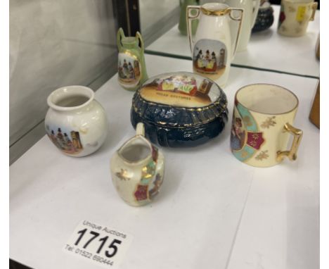 6 vintage ceramic miniatures with Welsh costumes decorations