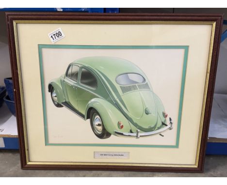 A Ken Rush VW Beetle 'Volkswagen in America' gouache' air brush picture, artist label to rear