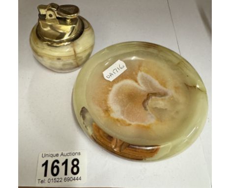 A marble lighter and ashtray
