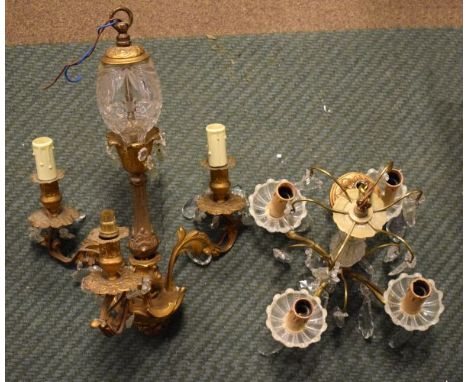 Three decorative lustre drop ceiling light fittings   Condition: 