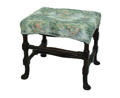 Georgian style mahogany rectangular top dressing stool standing on turned pad supports united by stretchers   Condition: 