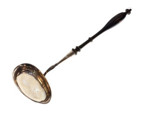 19th Century Swedish silver toddy ladle with turned ebonised wooden handle, hallmarked for 1860   Condition: 