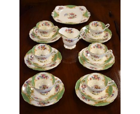 Paragon six person tea service decorated with birds amongst foliage   Condition: 
