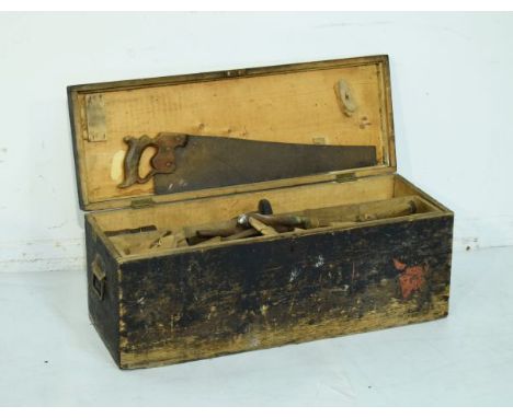 Vintage tool box containing various carpentry tools   Condition: 