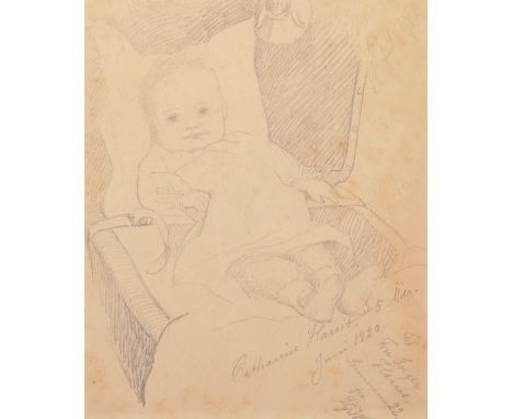 20th Century German School. Portrait of 'Catherine Harris, at five months, June 1920', Pencil, Signed and Inscribed, 8" x 6.5