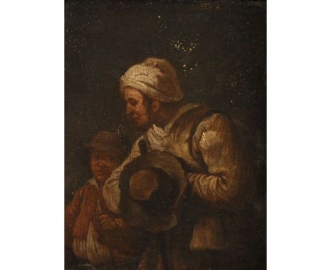 G...H...L... Fiamingo (17th Century) Italian. A Man and Boy carrying a Stick and a Hat, Oil on Canvas, Indistinctly inscribed