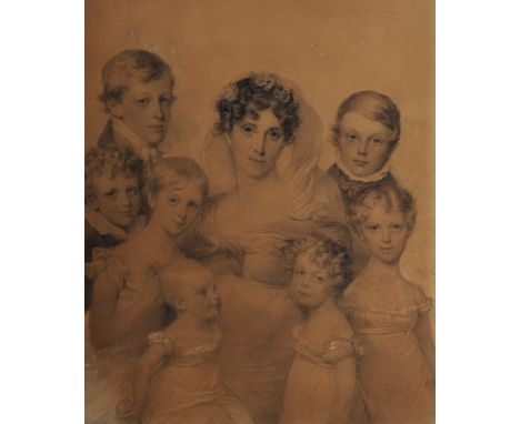 Henry Grevedon (1776-1860) French. Portrait of a Family with a Mother and Seven Children, Pencil, Signed and Dated 1816, Unfr