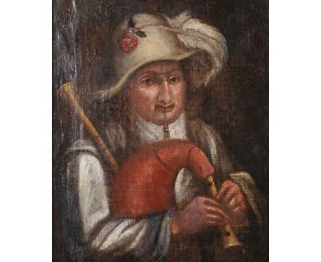 Late 18th Century English School. Study of a Man playing a Bag Pipe, Oil on Canvas laid down, 12" x 10".