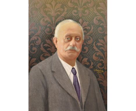 J...Adamind (20th Century) Italian. A Bust Portrait of a Man with a Moustache, Oil on Panel, Signed and Dated 1934, 25.5" x 1